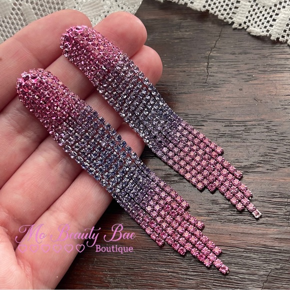 Pink Rhinestone Drop Earrings - Picture 1 of 6